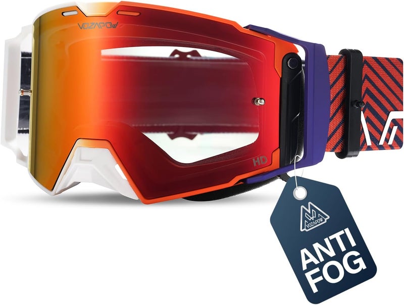 VOZAPOW Dirt Bike Goggles Over Glasses Anti-Fog, Motorcycle Protective Eyewear Motocross Goggles for Men Women - Image 1